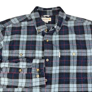 Carhartt Mens Relaxed Fit Flannel Shirt Blue Black Plaid‎ Cotton L